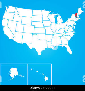 Karte von den Vereinigten Staaten von Amerika mit den Staaten des *** ausgewählte Stockfoto