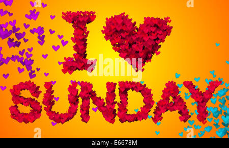 Ich liebe orange 3D-Hintergrund Sonntag Partikel Herzform Stockfoto