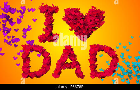 Ich liebe Papa Partikel Herzform 3D orange Hintergrund Stockfoto
