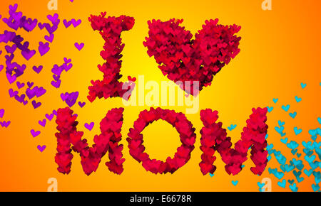 Ich liebe Mama Partikel Herzform 3D orange Hintergrund Stockfoto