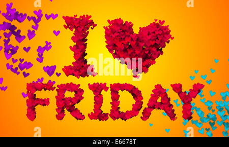 Ich liebe Freitag Partikel Herzform 3D orange Hintergrund Stockfoto