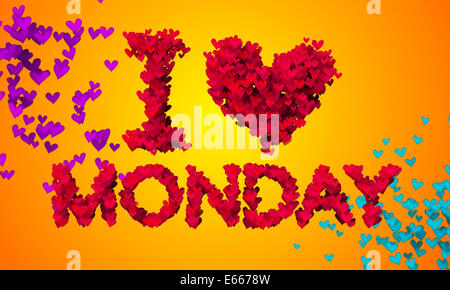 Ich liebe orange 3D-Hintergrund Montag Partikel Herzform Stockfoto