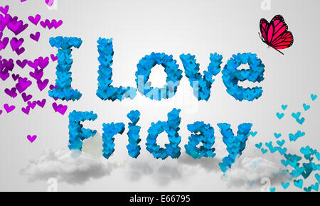Ich liebe Freitag Teilchen blau Herzform 3D Stockfoto