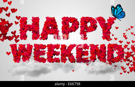 Happy Weekend Partikel rotes Herz Form 3D Stockfoto