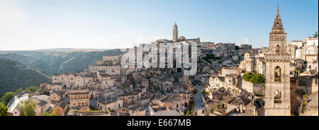 Panorama-Ansicht des Sasso Barisano, Sassi di Matera, Basilikata, Italien Stockfoto