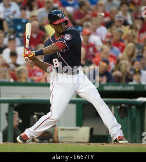 Washington, DC, USA. 15. August 2014. Washington Nationals Recht Fielder Michael Taylor (18) at bat gegen die Pittsburgh Pirates während ihres Spiels am Nationals Park in Washington, D.C., Freitag, 15. August 2014. Bildnachweis: Harry E. Walker/ZUMA Draht/Alamy Live-Nachrichten Stockfoto