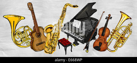 Musikinstrumente - musikalischen Hintergrund malen Stockfoto