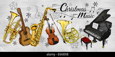 Weihnachtliche Musik Instrumente Malerei Stockfoto