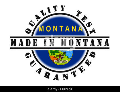 Qualitätsprüfung garantiert Stempel mit einer Staatsflagge in Montana Stockfoto