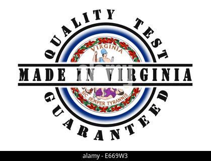 Qualitätsprüfung garantiert Stempel mit einer Staatsflagge in Virginia Stockfoto