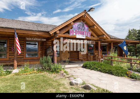 Vor dem Eingang, Hallo-Land Handelsposten, Lincoln, Montana Stockfoto