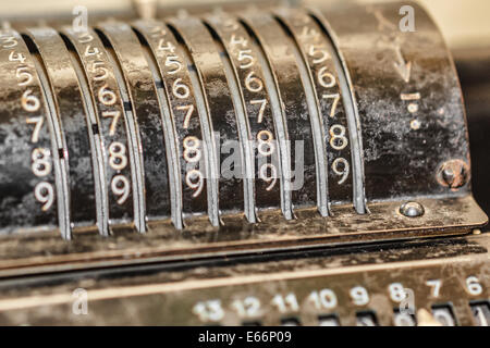 Hinzufügen von Maschine Closeup Retro erschossen zählbare panel Stockfoto