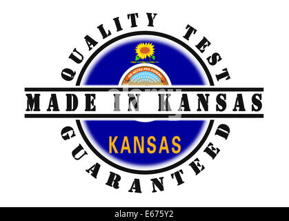 Qualitätsprüfung garantiert Stempel mit einer Staatsflagge in Kansas Stockfoto