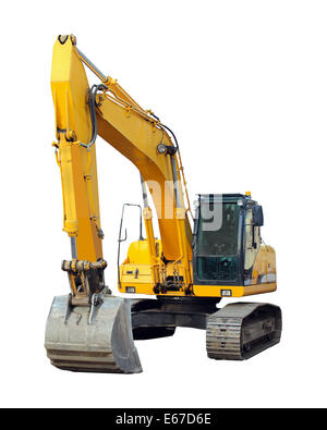 moderne Bagger auf dem weißen Hintergrund isoliert Stockfoto