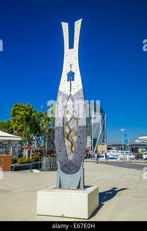 graue und weiße Metall-Skulptur, Docklands Melbourne Victoria Australien Stockfoto