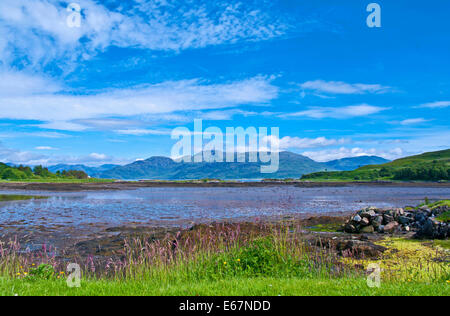 Blick von Isleornsay, Isle Of Skye, bei Ebbe über den Sound of Sleat in Knoydart Berge, Schottisches Hochland, Schottland Stockfoto