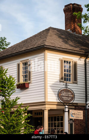 Galerie auf Kaufleute Platz, Duke of Gloucester Street, Colonial Williamsburg, Virginia Stockfoto