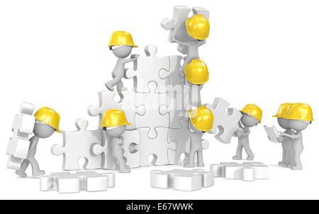 Alter X 9 die Erbauer auf Puzzle-Baustelle. Stockfoto