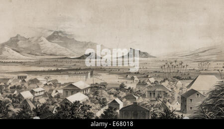 Blick auf Honolulu, von der katholischen Kirche, ca. 1854 Stockfoto