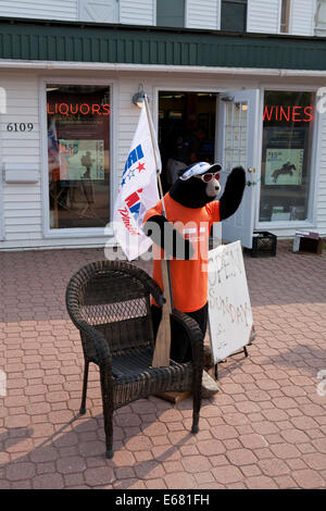 Riese gefüllt Bär Kunden für ein Spirituosengeschäft in Lake Placid, New York gewinnen. Stockfoto