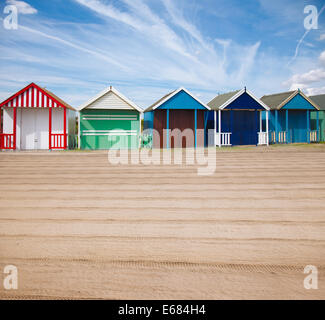 Strandhütten an Sutton am Meer Stockfoto