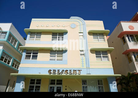 Ocean Drive South Beach Miami in Florida USA, Crescent Hotel an der Strandpromenade Stockfoto