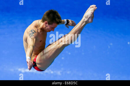 Berlin, Deutschland. 18. August 2014. Victor Minibaev Russlands konkurriert 18. August 2014 in das Team Event Tauchen auf der 32. LEN europäischen Swimming Championships 2014 im Velodrom in Berlin, Deutschland. Foto: Michael Kappeler/Dpa/Alamy Live News Stockfoto