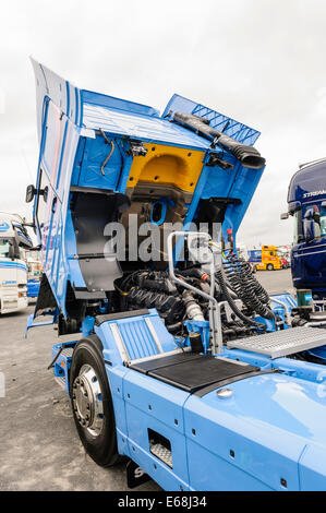 Taxi-Fach geöffnet, um den Motor von einem Scania 143J/450 aussetzen Stockfoto