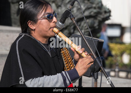 Anden Flötenspieler führt für Karneval Massen an der Uferpromenade in Castello Bezirk von Venedig. Stockfoto