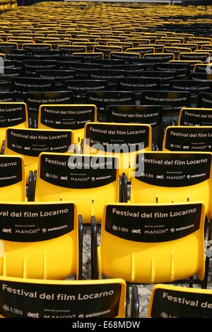 Filmfestival Locarno Stühle, Lago Maggiore, Schweiz Stockfoto