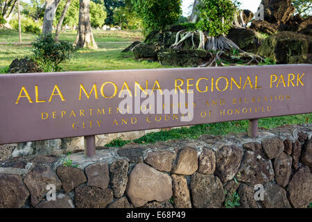 Honolulu Hawaii, Oahu, Hawaiian, Ala Moana Beach State Regional Park, Schild, USA, USA, USA, Amerika Polynesien, HI140324077 Stockfoto