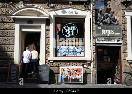 Matthew Street oder Beatles-Straße, wie es ist, im Cavern Quarter von Liverpool, in Merseyside, in NW England UK bekannt Stockfoto