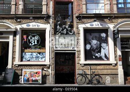 Matthew Street oder Beatles-Straße, wie es ist, im Cavern Quarter von Liverpool, in Merseyside, in NW England UK bekannt Stockfoto