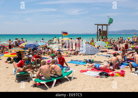 Ballermann, Party-Bereich an der Playa de Palma, Bucht von Palma, Mallorca, Balearen, Spanien Stockfoto