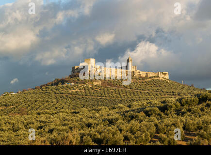 Die Burg La Mota in Alcalá la Real, umgeben von Olivenhainen, Provinz Jaén, Andalusien, Spanien Stockfoto