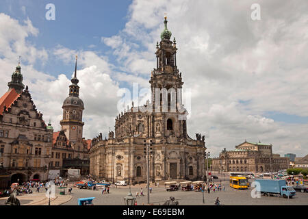 Kathedrale, Schloss und Semperoper in Dresden, Sachsen, Deutschland, Europa Stockfoto