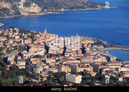 Ansicht von oben über die Stadt Menton, Côte d ' Azur. Frankreich. Stockfoto