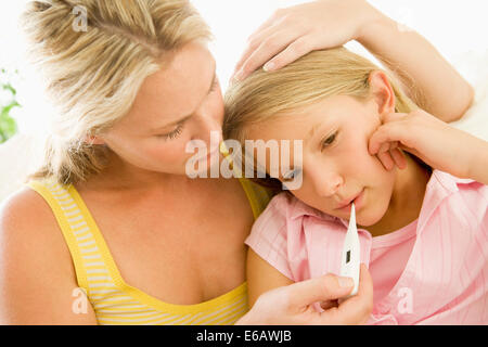 Mutter, Messen, Fieber, Tochter Stockfoto