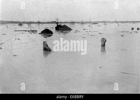 zerstörten Dorf begraben unter einem Meer von heißen Schlamm nach der Katastrophe in Lapindo Sidoarjo Ost Java Indonesien Stockfoto