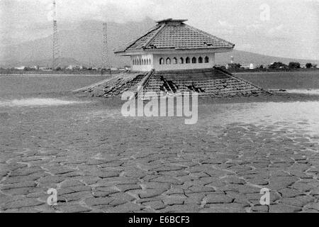 zerstörten Dorf begraben unter einem Meer von heißen Schlamm nach der Katastrophe in Lapindo Sidoarjo Ost Java Indonesien Stockfoto