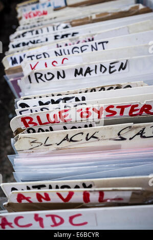 Second Hand Records Stall am Wochenende Flohmarkt am Mauerpark in Prenzlauer Berg in Berlin Deutschland Stockfoto