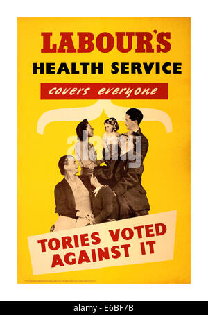 Vintage NHS 1948 UK Post war Poster zur Förderung der Labour's Health Service Initiative für britische Familien ‘deckt alle’ den National Health Service ab Stockfoto