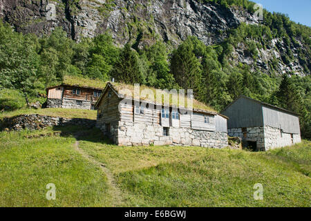 Die Skagefla Farm im Geirangerfjord, Norwegen Stockfoto