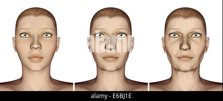 Porträt von Weibchen zeigen aging Prozess, weißer Hintergrund. Stockfoto