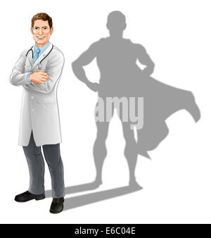 Abbildung eines sicher gut aussehend Arztes stehend mit mit Superhelden Schatten verschränkten Armen Held Arzt Konzept Stockfoto