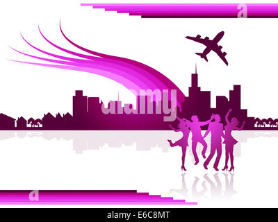 Flüge der Stadt repräsentieren Düsenflugzeug und Airline Stockfoto