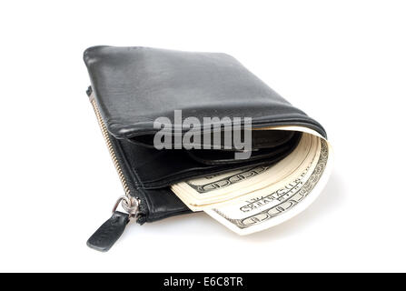 Brieftasche mit Dollar isoliert auf weißem Hintergrund Stockfoto