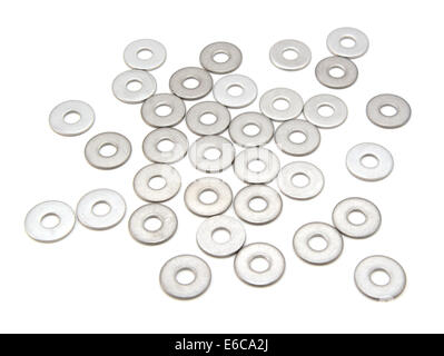 Edelstahl Unterlegscheiben, isoliert auf weißem Hintergrund Stockfoto