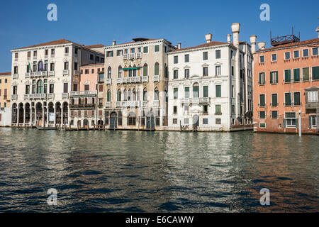 Multi farbige Plazzos entlang des Canal Grande in Venedig. Stockfoto