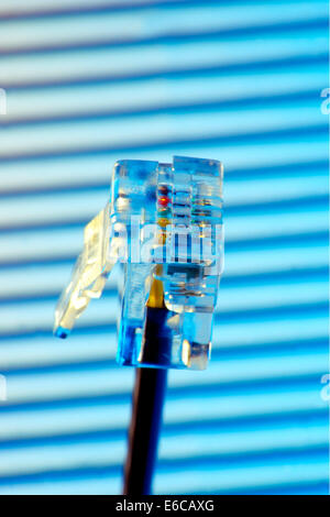 Nahaufnahme von einem Telefon Anschluss Kabel plugin Stockfoto